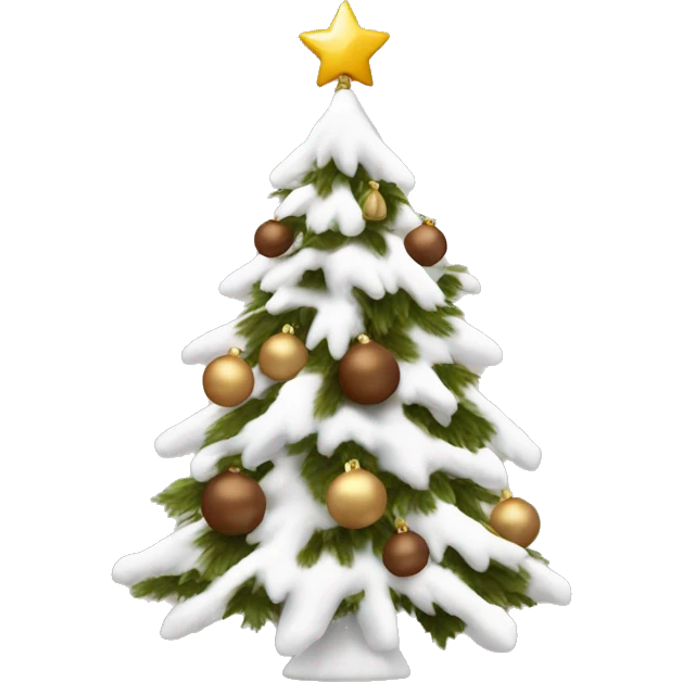 flocked christmas tree with brown ornaments and  emoji