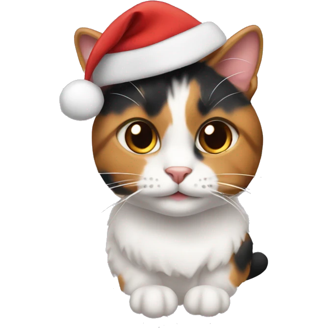 Calico cat with Christmas hat emoji