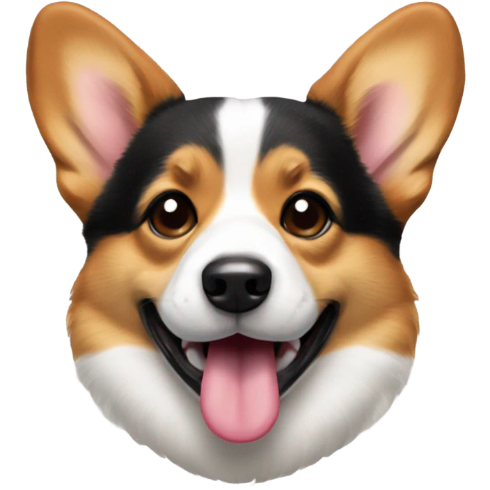 Tri-colored Corgi with tongue out and a little black near temples emoji