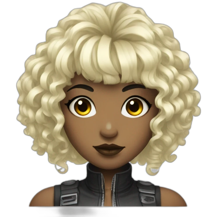 Disco cyberpunk girl with black hair and bangs curly emoji