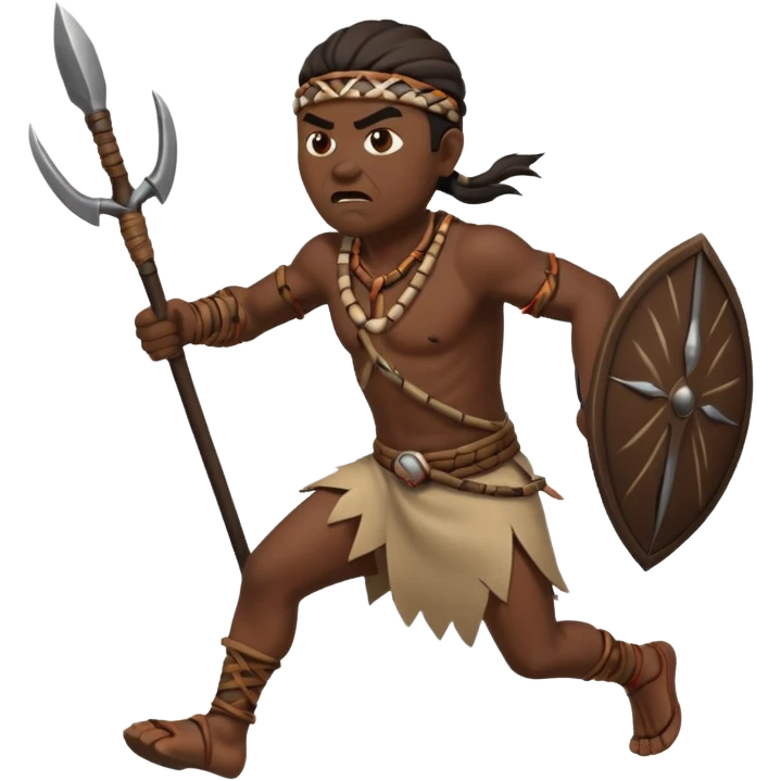 an angry tribal man holding a spear and running left emoji