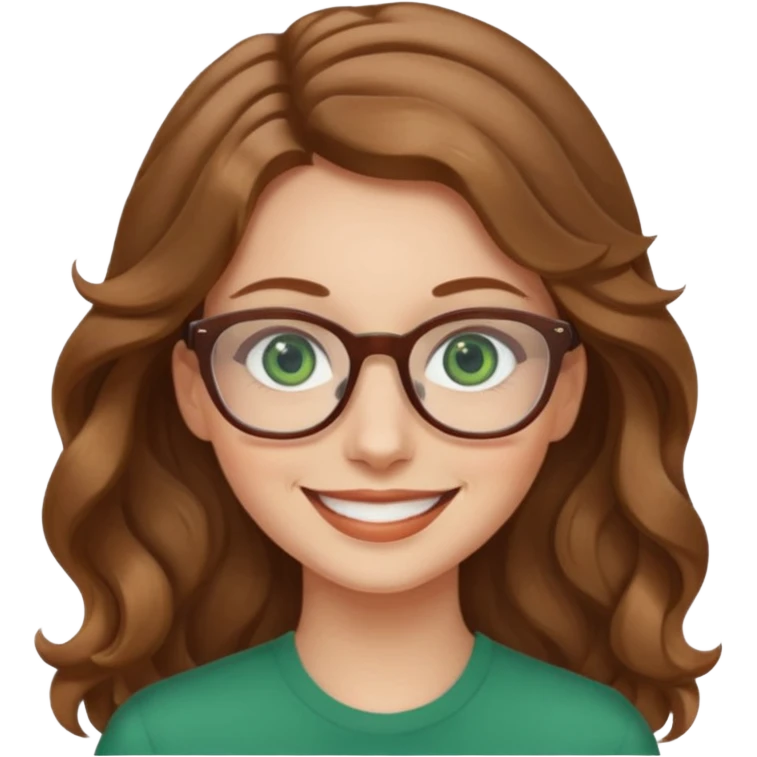 long wavy light brown hair woman with green eyes and glasses smiling emoji