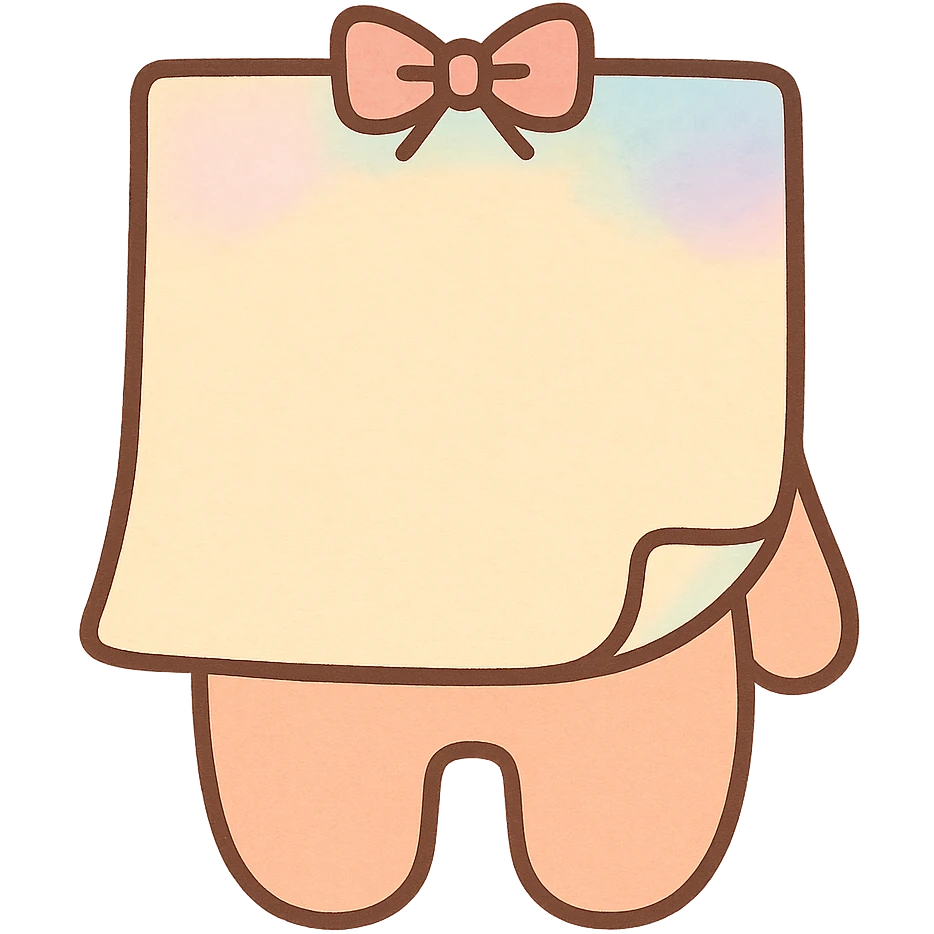 pastel watercolor sticky note with a small bow accent, soft kawaii style, Japanese stationery, full body, no face, no hands, no legs, no character expression emoji