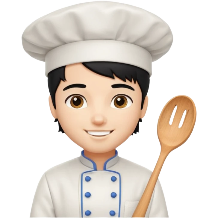 a pretty male bratz chef, black hair. fair emoji