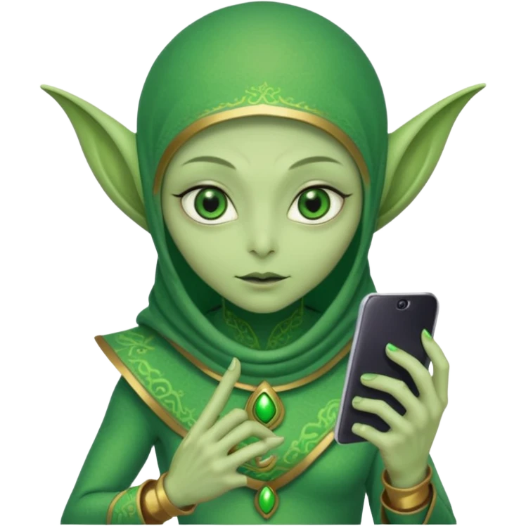 alien with persion crawl custome dress and smartphone emoji