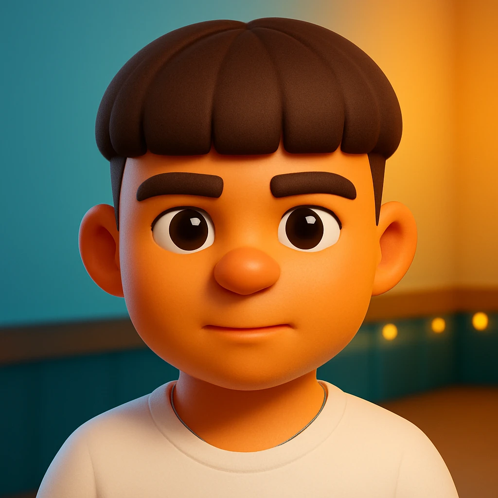 Transform this photo into a 3D emoji style portrait, keeping the main facial features and expression, with a smooth, rounded, cartoon-like look and vibrant colors. Emulate the Microsoft style 3D fluent emojis with a vibrant and friendly appearance. emoji