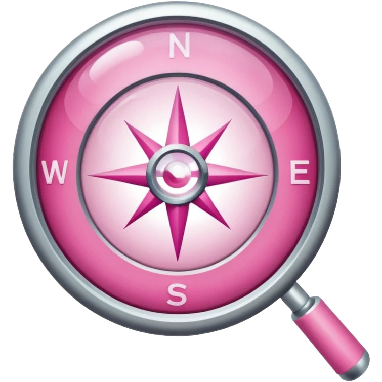 mix light pink dark pink and white girly internet compass logo with a magnifying glass emoji