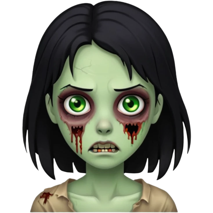 zombie girl with black hair, with a green eye emoji