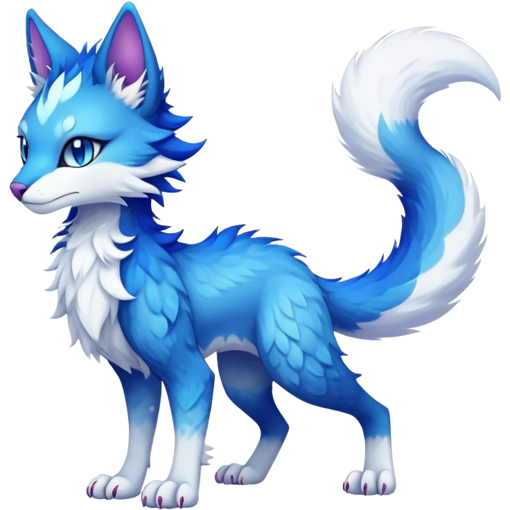 Kawaii dark colorful edgy fantasy ethereal feline-vernid-sergal-fursona animal creature with a tufted tail full body emoji