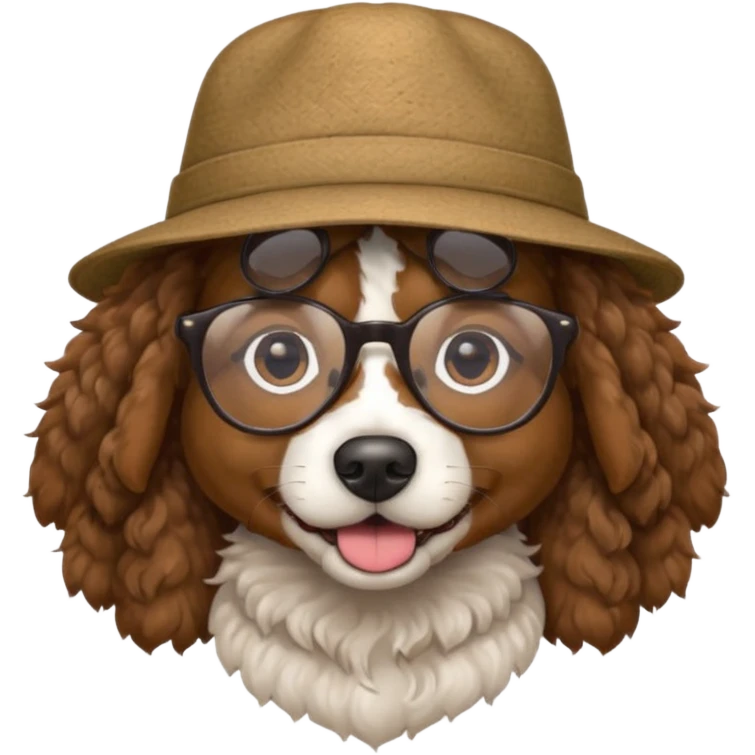 hatted dog with glasses and curly hair emoji