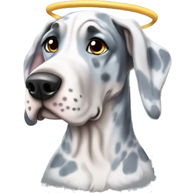 Blue Merle Great Dane wearing a angel costume  emoji