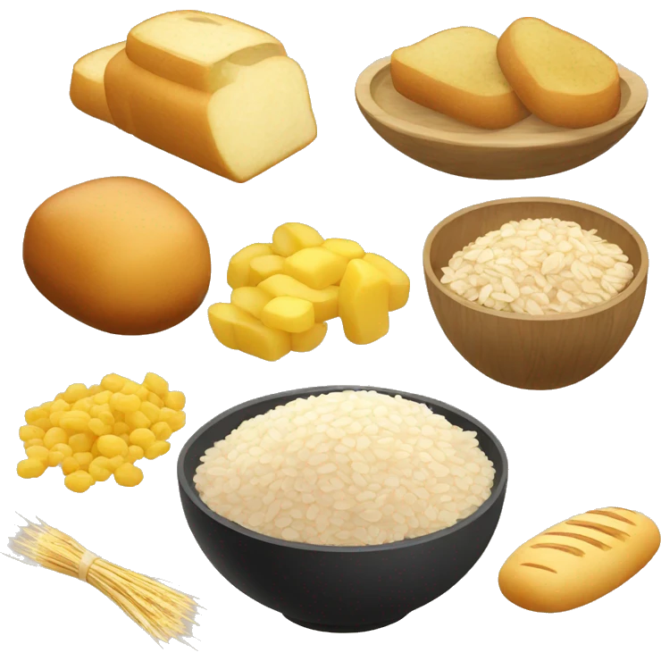 rice, macaroni, bread, potato, oatmeal, cereals emoji
