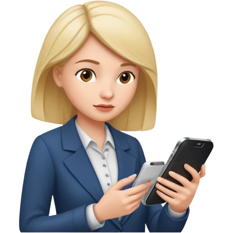 same woman but leaving documents and using the phone emoji