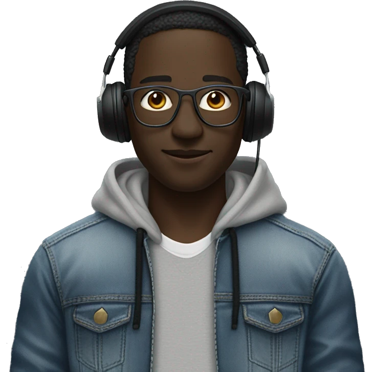 a darkskinned gentleman wearing Apple’s vision pro headset, a teared hoodie and baggy jeans  emoji