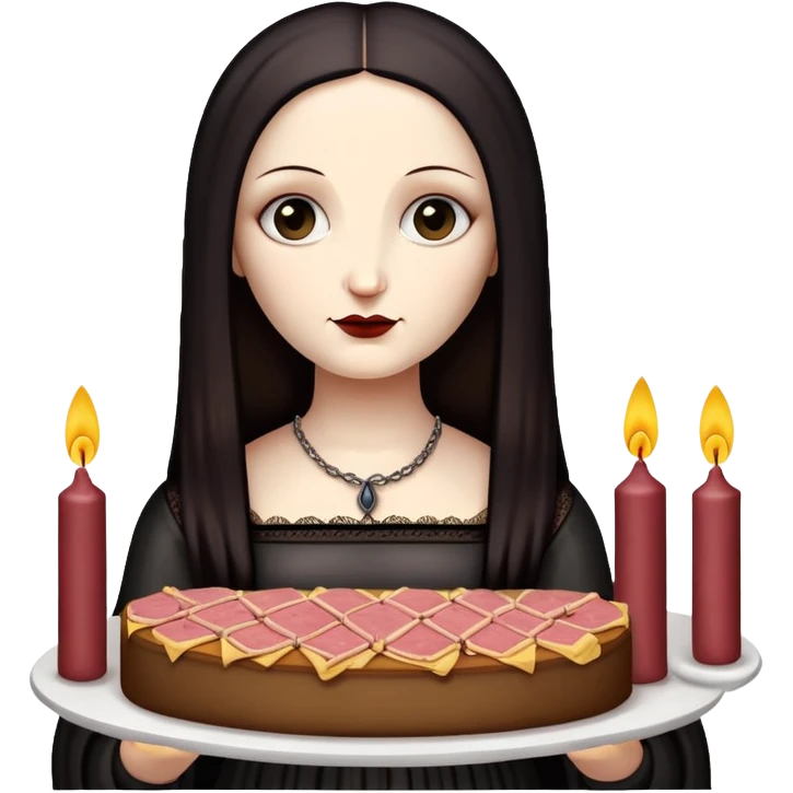 goth monalisa holding a SPAM MEAT  birthday cake  emoji