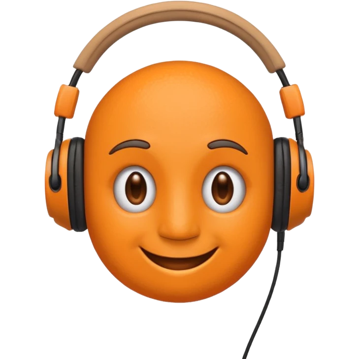Orange happy face emoji with a couple of hair,headphones,and antennas. emoji
