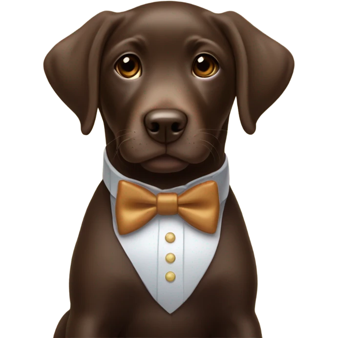 Chocolate labrador cute puppy with small white patch of fur on chest and rich topaz bow tie  emoji