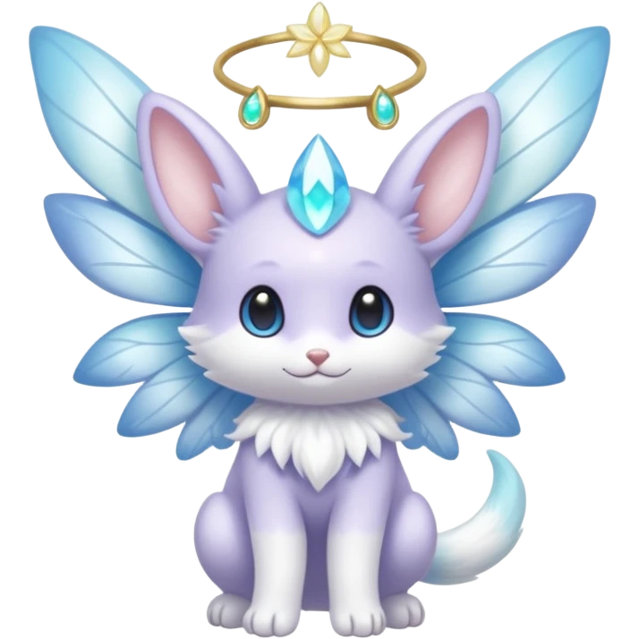 White shiny sparkly ethereal pastel cute adorable kawaii divine winged furry fairy-Fakémon-Minccino-Meowstic-hybrid-fusion (full body) emoji