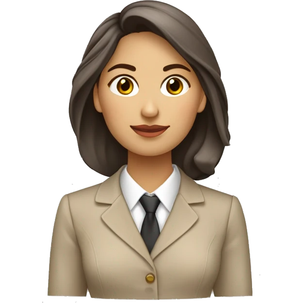 Arquitecto mujer tez blanca, cabello chino café vestida con un traje sastre beige emoji
