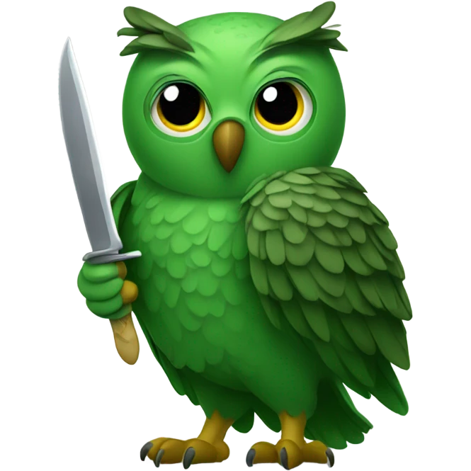 Green owl holding knife emoji