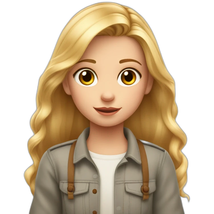 Estilo pixar niña de 8 años rubia pelo liso puntas rozadas, ojos marrones emoji