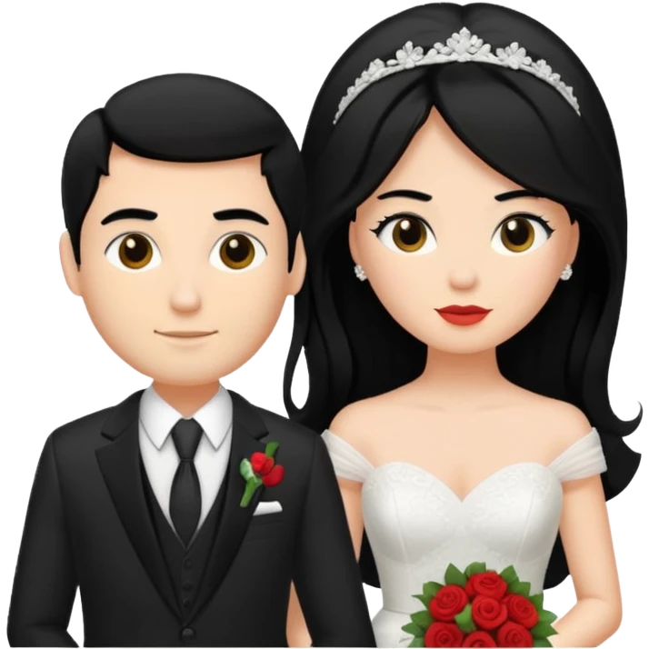 Burnett bride and groom, black hair bride groom has a  emoji