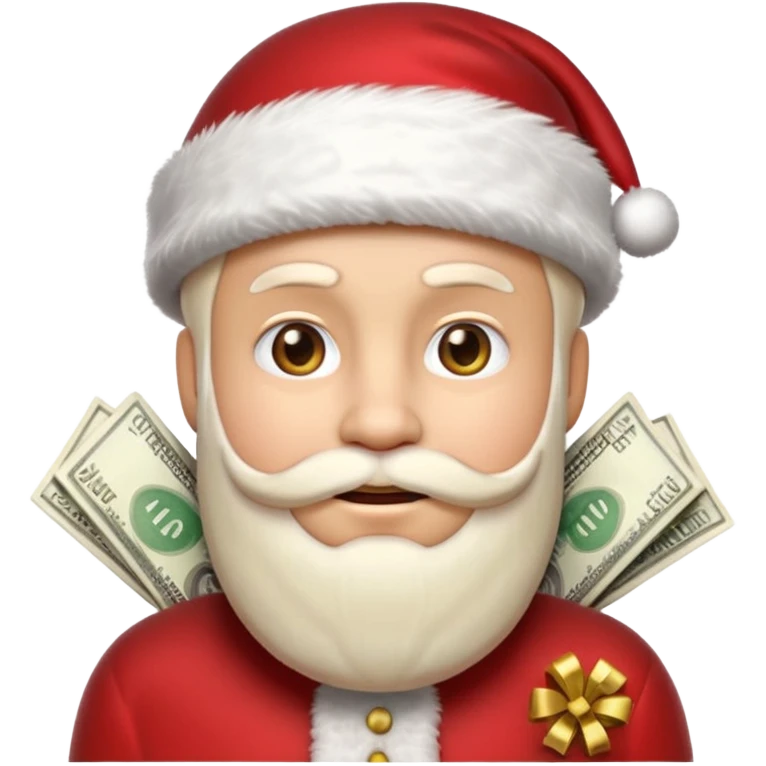 A confident rich emoji face wearing a Santa hat, money stacks, casino vibe, New Year theme, premium 3D emoji style, sharp details, no text, isolated on transparent background emoji