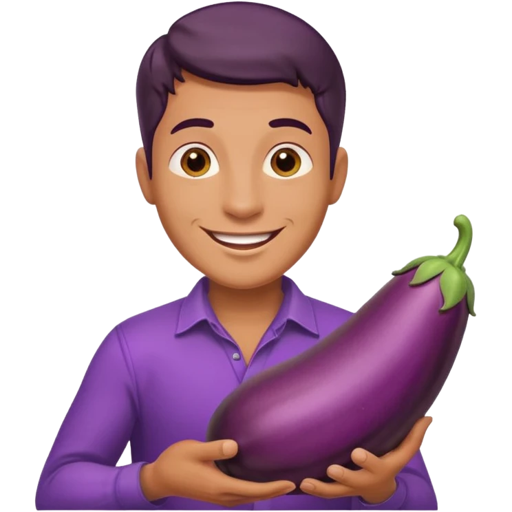 gay man emoji with big egpplant between legs like a penis emoji