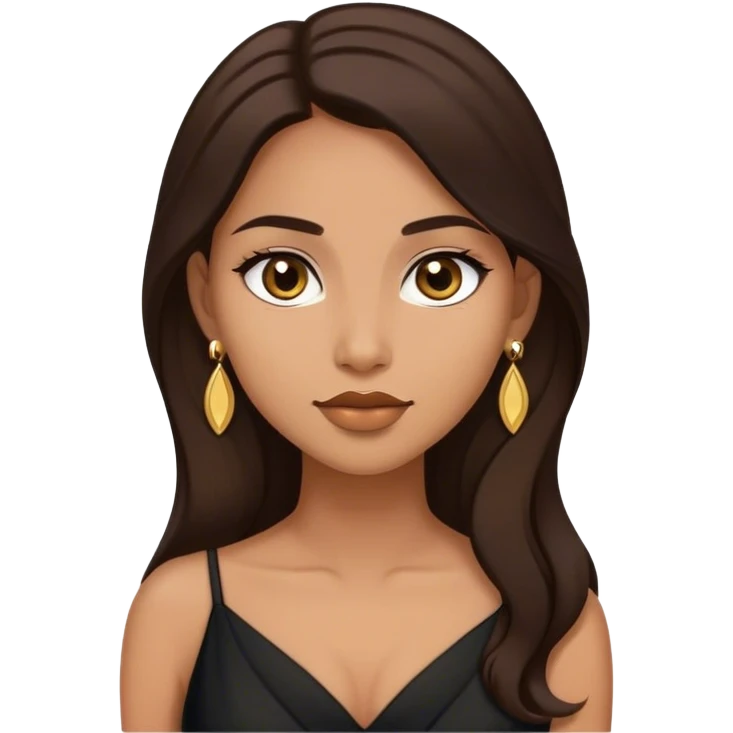 Beautiful woman,cute, long dark brown hair in dark dress with gold earrings emoji