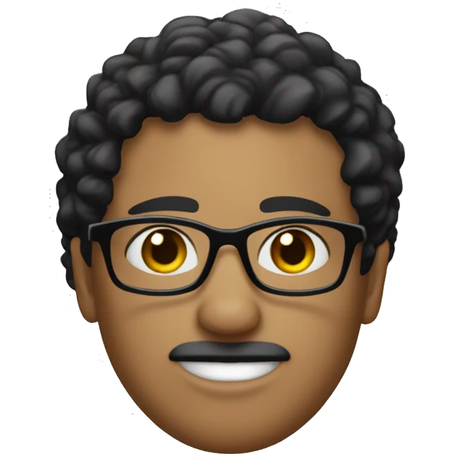 Generate me a verify emoji with black eyebrows and short black and slightly frizzly wavy hair. Shoul have white glasses. emoji