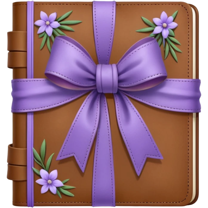 Brown journal with bows and lavender flowers emoji