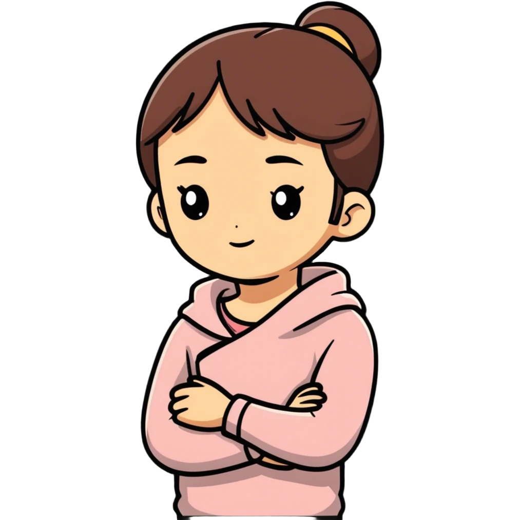 Girl crossing arms holding neck emoji