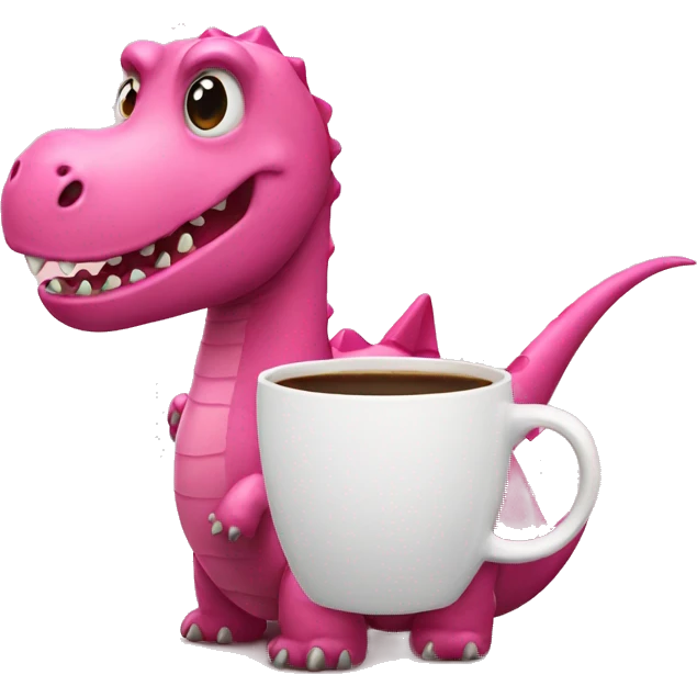 Pink dinosaur with coffee emoji