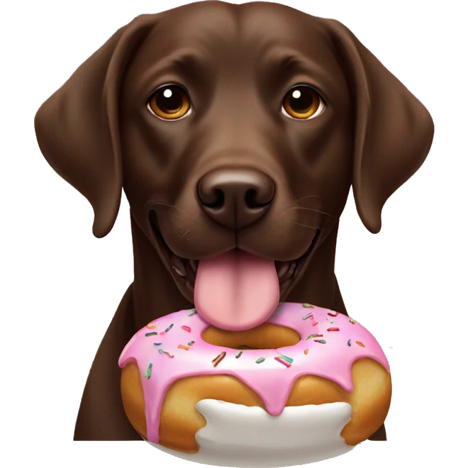 Chocolate Labrador eating a donut emoji