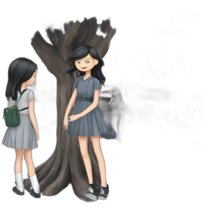 black-haired girls in outdoor dresses emoji