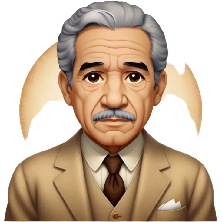 Cinematic Realistic Gabriel García Márquez Portrait Emoji, depicted as a visionary writer with a contemplative gaze in period attire, rendered with rich textures and warm literary lighting that captures his magical realism legacy. emoji