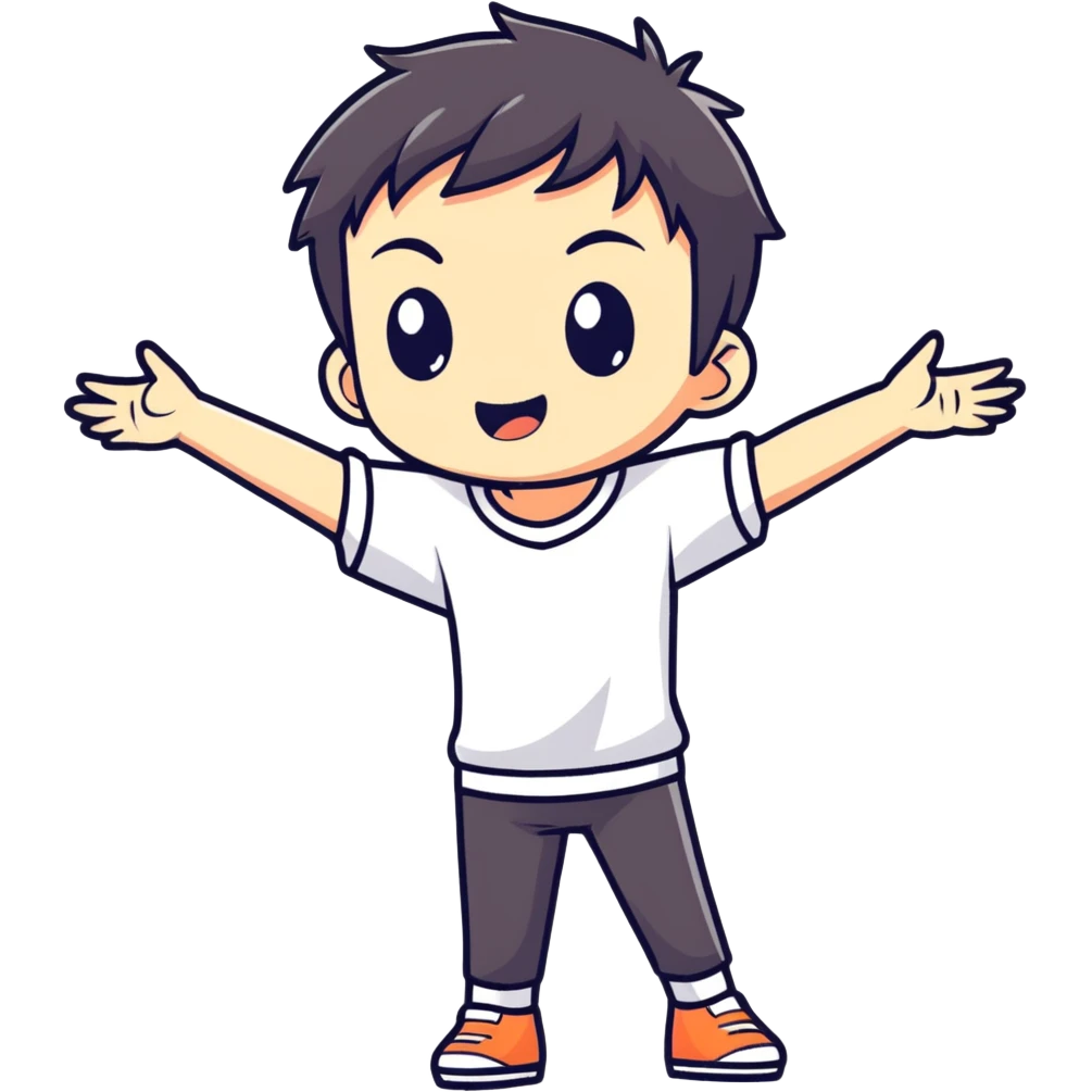 Cute anime style chibi male character with dark aesthetic with arms open wide  emoji