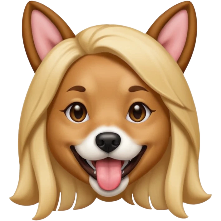 model girl with dog ears and dog tongue, styled like the iOS emoji Snapchat dog mask, smiling emoji