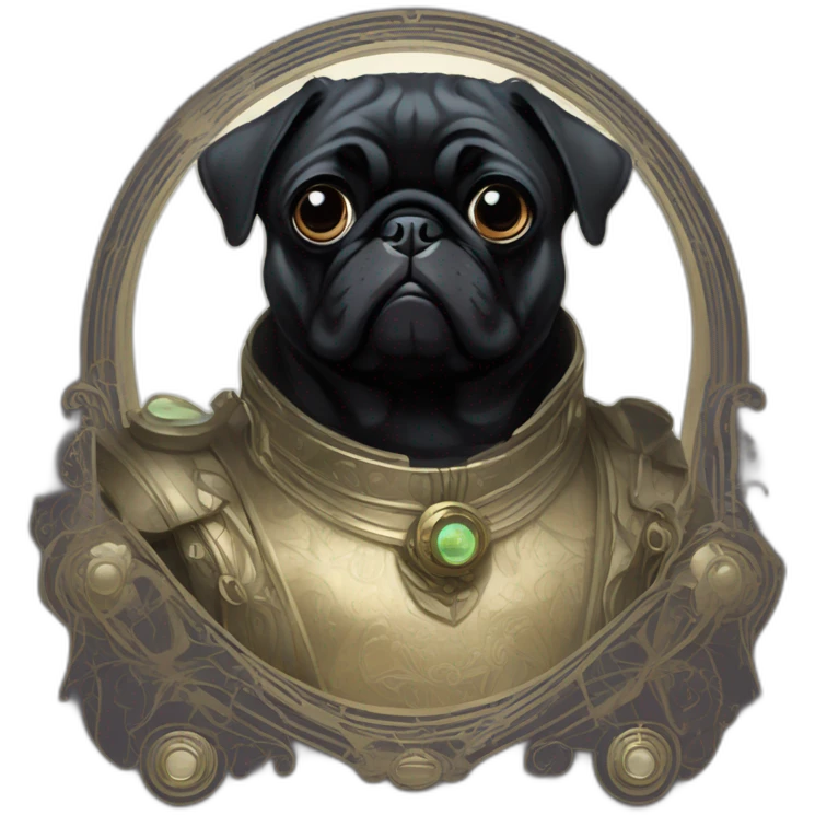 A cyberpunk black pug in Art Nouveau style during 1910 emoji