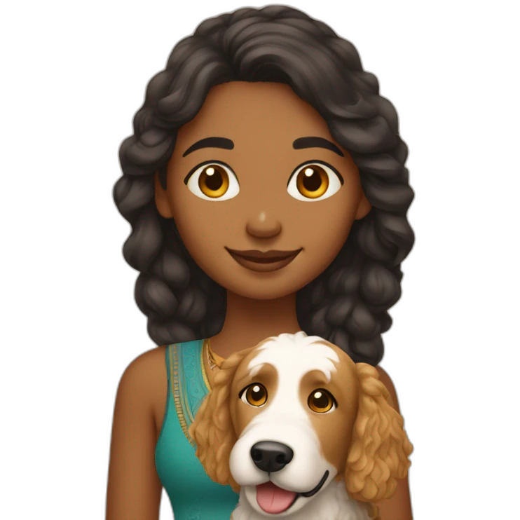 Indian girl with her golden doodle dog emoji