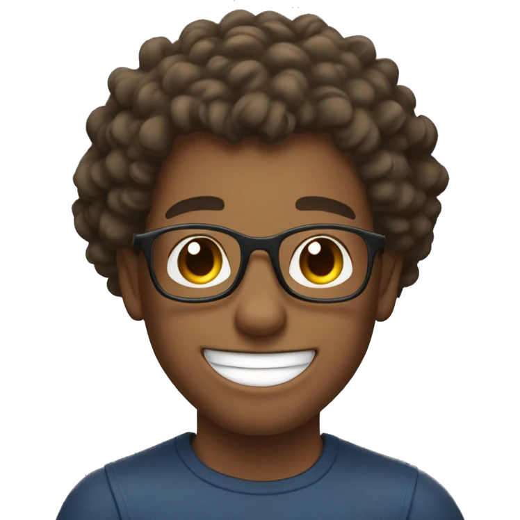 big smile round glassesboy curly hair biceps emoji