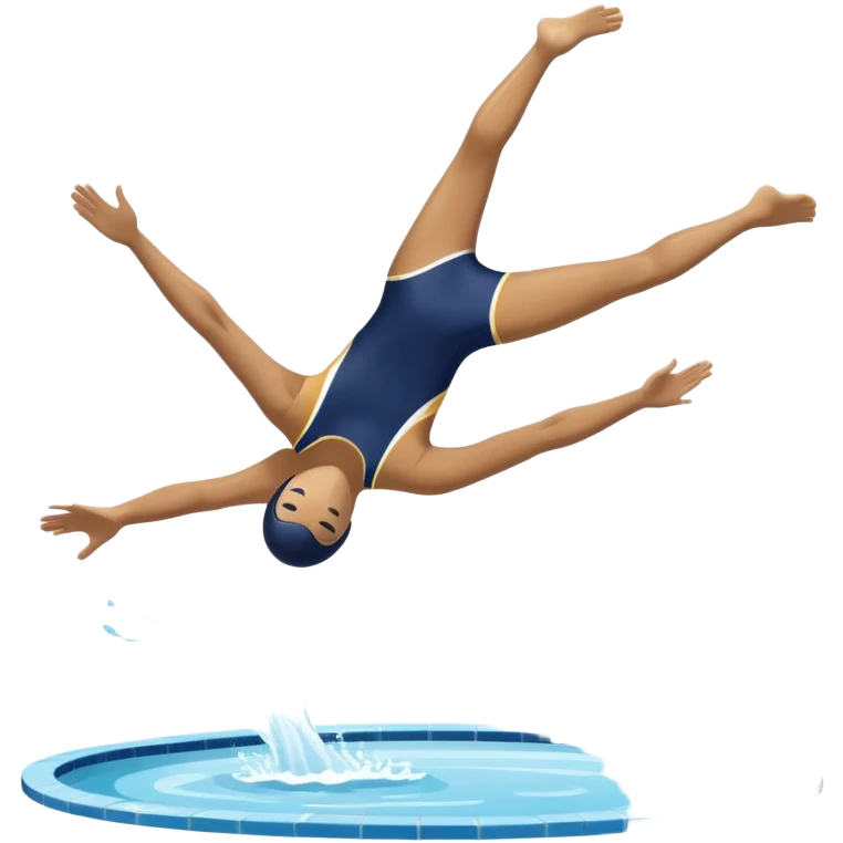 An icon featuring an athlete performing a graceful somersault mid-air, heading toward the water in a diving pool. The design includes water splashes and the diving platform, symbolizing the skill and precision of high diving. Transparent background highlights the elegance of the sport. emoji