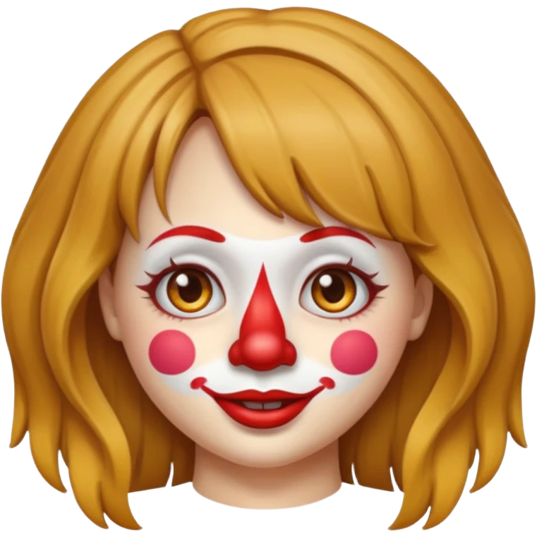 A clown emoji with brunette bangs long hair emoji