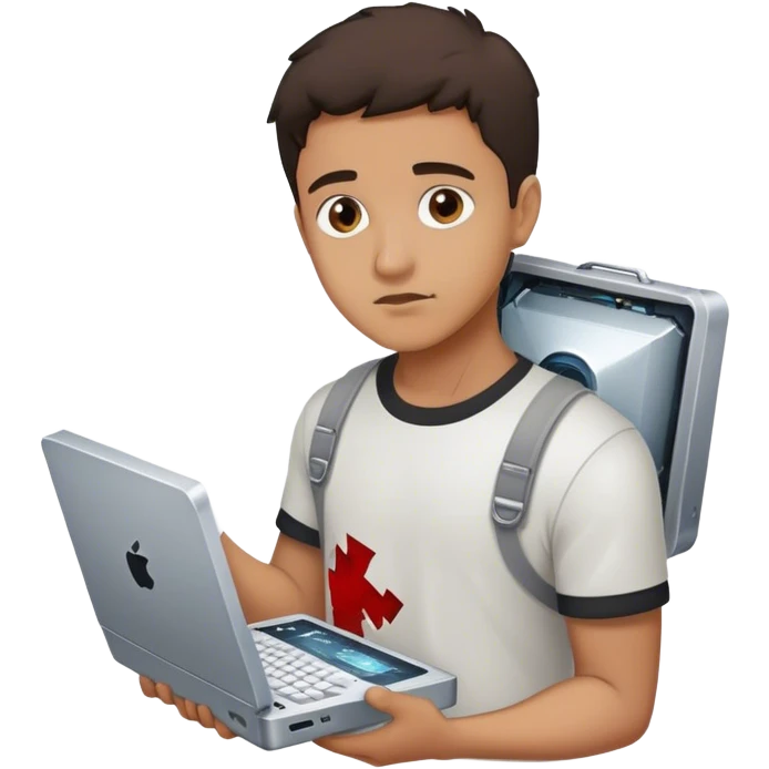 thiago mit einem kaputtem computer in der hand emoji