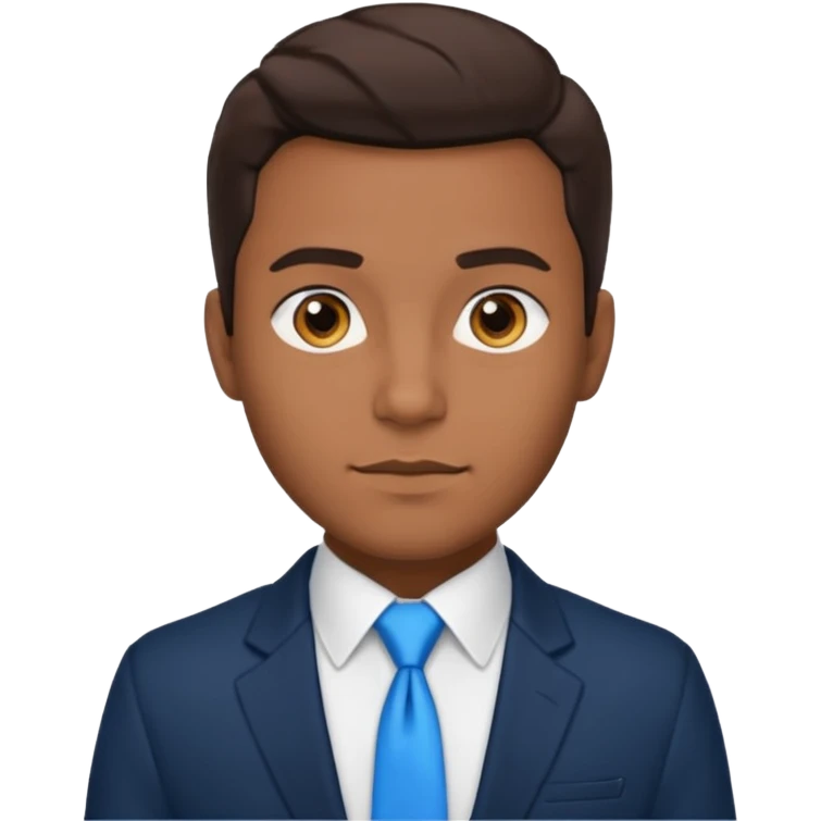un homme brun joli avec des jolies traits avec une chemise blanche et une veste a manche longues et cravate bleu il a les yeux marron emoji