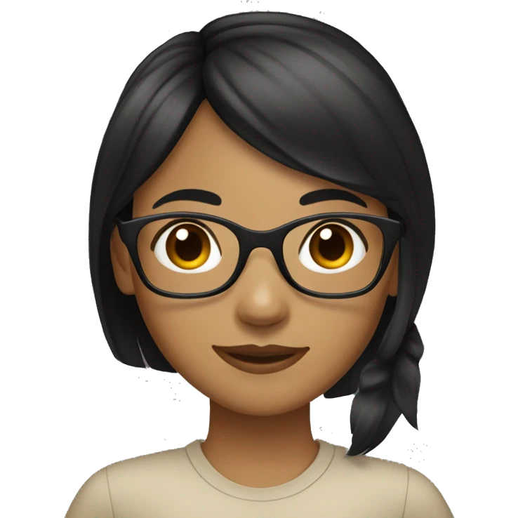 tan skin girl. black hair with bangs, ponytail hairstyle. wearing glasses.  emoji