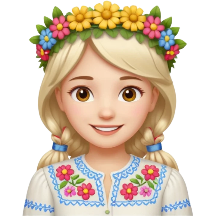 Ukrainian girl in a white embroidered shirt with a flower crown on her head emoji