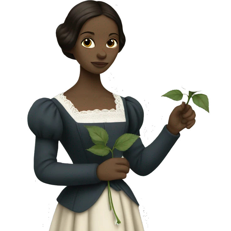 Charlotte Bronte holding a white rose in her hand emoji