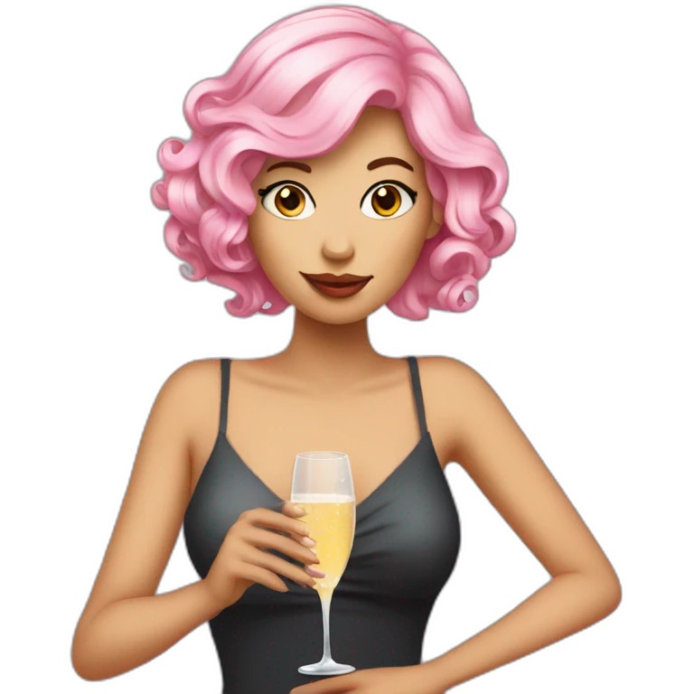 pink hair woman drinking champagne in a dress emoji
