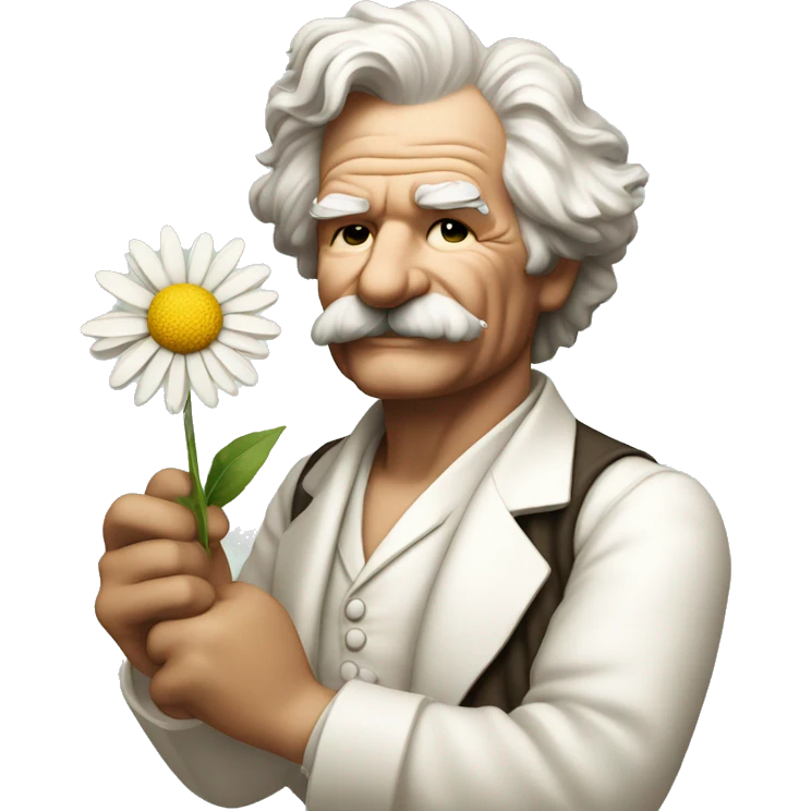 Mark Twain holds a daisy in his hand emoji
